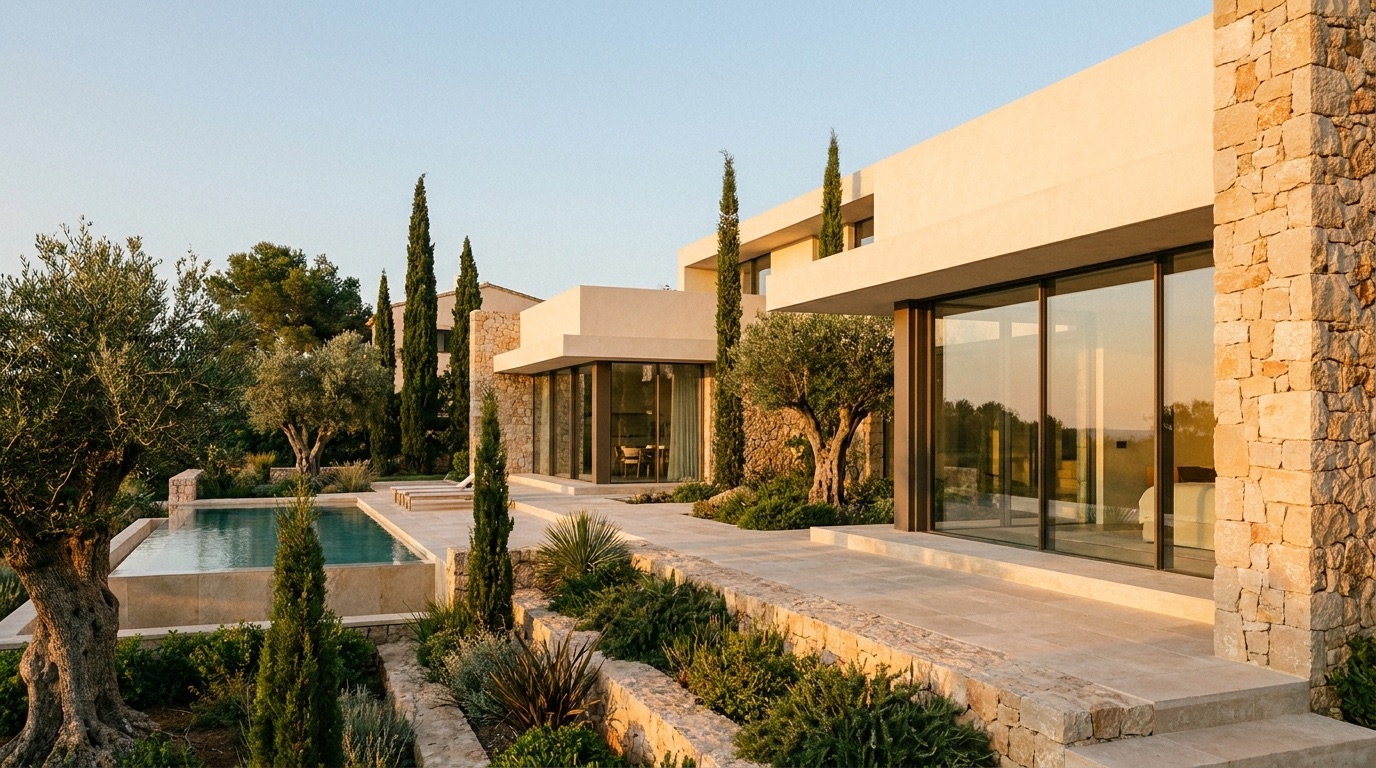 Mediterranean villa at golden hour
